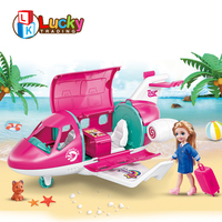 Ensemble de jeu d'avion Lucky Toys, avion rose, accessoires de jeu, y compris un chariot à friandises pour chiot, des sièges inclinables et plus encore
