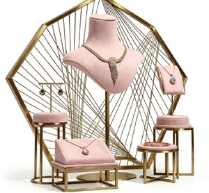 Ensemble <span class=keywords><strong>de</strong></span> présentoirs à bijoux <span class=keywords><strong>de</strong></span> luxe en velours rose et or, présentoir géométrique octogonal pour boutiques et <span class=keywords><strong>photographie</strong></span> - Product Image 1