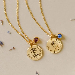 Flor colgante disco moneda collar Popular 18K oro lateral inicial I disco collar grabado personalizado collar - Product Image 2