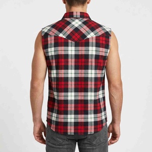 <b>Top</b> Quality Loose Fit Men's Ribbed Sleeveless Plaid Flannel Shirt Casual Button Down With Chest Pockets Breathable Cotton Shirt - Product Image 2