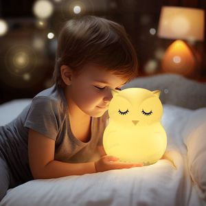 ร้อนขายการออกแบบใหม่ห้องนอนแบบพกพานกฮูกไฟกลางคืนหรี่แสงได้ Usb Led ซิลิโคน Be ไฟกลางคืนสําหรับเด็ก - Product Image 5