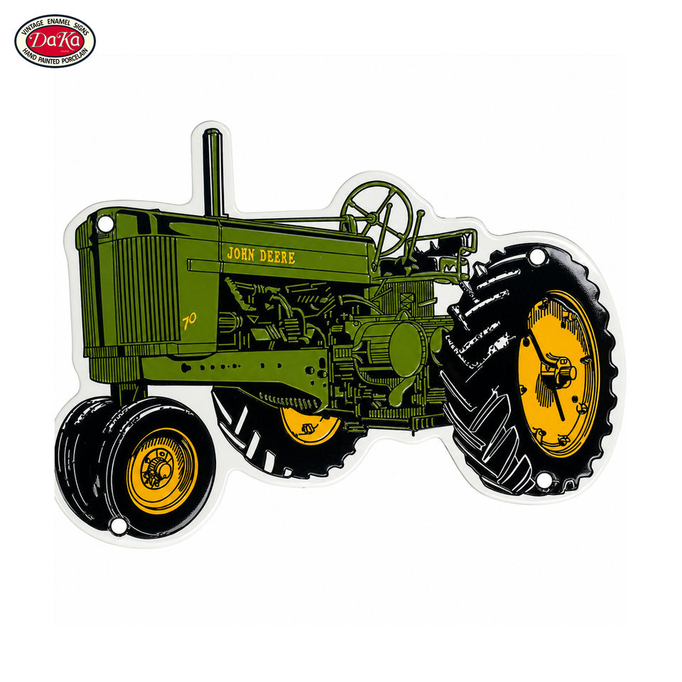 John Deere Tractor Custom Shape Enamel Sign Modern Distressed Porcelain ...