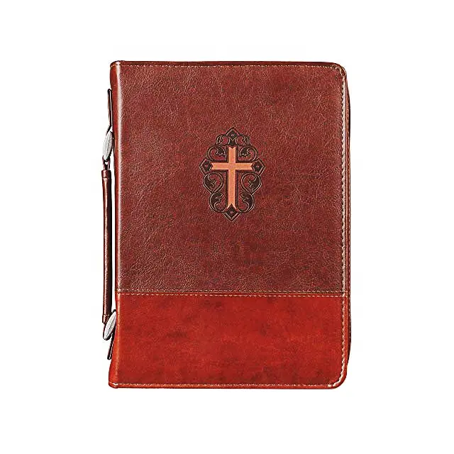 Men'S Classic Bible Cover Brown Faux Leather Book Bible Cover Small Tote Holy Writ Storage Bag Zipper Bible Verse Bag