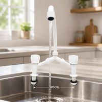 Robinet mélangeur de salle de bain moderne blanc en plastique à double poignée, à poser sur le plan, avec cartouche céramique et 2 trous