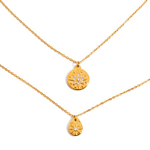 Collier en acier inoxydable plaqué or 18 carats, motif tournesol, pendentif goutte d'eau en diamant blanc, à porter au quotidien - Product Image 5