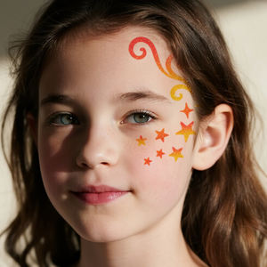 Autocollant de tatouages temporaires de paillettes colorées <span class=keywords><strong>tatouage</strong></span> imperméable de dessin animé d'étoile à cinq branches rouge et jaune pour la jambe de <span class=keywords><strong>bras</strong></span> de visage - Product Image 3
