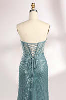 Robe de soirée sirène sexy en maille moulante à fines bretelles, en tulle et dentelle perlée, avec des perles brillantes
