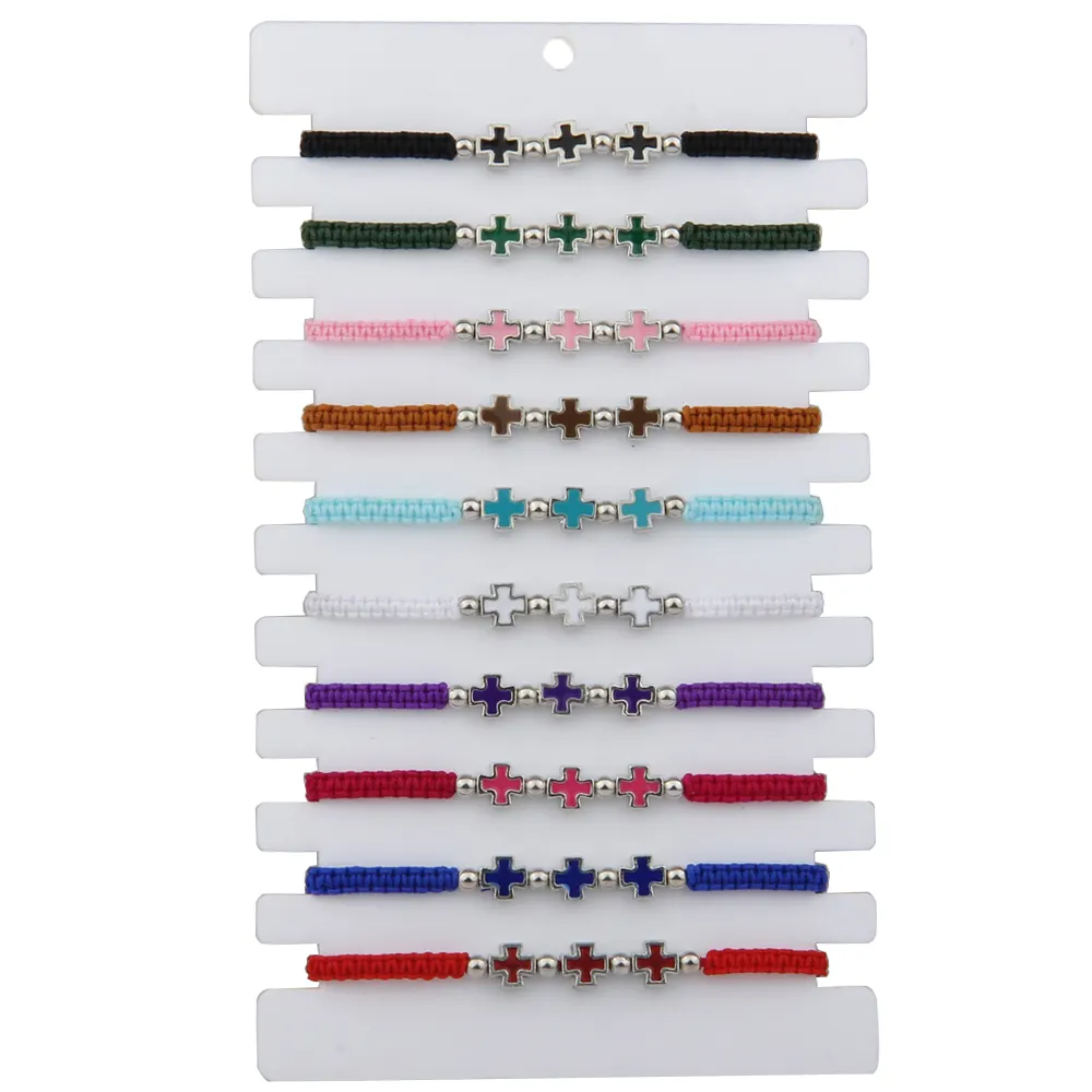 Новый дизайн, высокое качество, пользовательский плетеный браслет, многонитевой браслет с подвеской-крестом для девочек