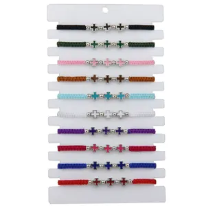 Thiết Kế Mới Chất Lượng Cao Tùy Chỉnh Braid Bracelet Đa Chữ Thập Chủ Đề Bracelet Với Cross Pendant Cho Cô Gái