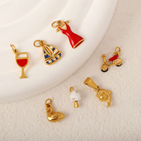 Pendentif de mode en acier inoxydable sans ternissement, émail, champignon, verre à vin rouge, pendentifs, accessoires de bijoux, porte-clés, mini-charmes