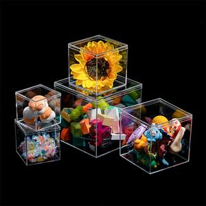 Boîte carrée transparente en plastique PS acrylique pour figurines, boîte d'emballage avec <span class=keywords><strong>couvercle</strong></span> anti-poussière, rangement pour bonbons de mariage - Product Image 3