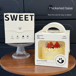 Caja de Embalaje Personalizable para Pastel de Cumpleaños, de Cartón Grueso de Grado Alimenticio, con Ventana, Portátil, Cuadrada, de 4 Pulgadas - Product Image 3
