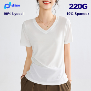 T-shirt Estiva 2026 da <span class=keywords><strong>Donna</strong></span> con Scollo a V, Maniche Corte, Vestibilità Slim, Effetto Snellente, Fresca e Anti-pilling, 220G - Product Image 1