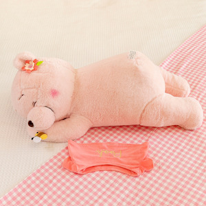 Nouveau style d'ours en peluche jaune, poupée ours en fourrure de lapin, oreiller ours couché, cadeau d'anniversaire pour filles - Product Image 4