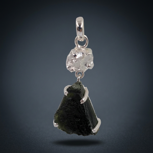 925artpalace Herkimer and Moldavite 925 Silver Natural Gemstone Pendant - Product Image 2