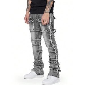 Jeans déchirés pour homme NOWY, coupe évasée, extensibles, respirants, taille mi-haute, décontractés, effet vieilli, style cargo, vente en gros - Product Image 4