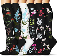 Blumenmuster Großhandel Kniehohe Kompressionsstrümpfe für Damen und Herren Arbeit Reise Sport OEM Atmungsaktive Nylon-Spandex-Socken Lieferant Fabrik