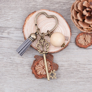<span class=keywords><strong>Porte</strong></span>-clés coeur en Bronze antique <span class=keywords><strong>Porte</strong></span>-clés Vintage Grandes perles rondes en bois Pendentif Gland Pendentifs <span class=keywords><strong>Porte</strong></span>-clés fait main - Product Image 3