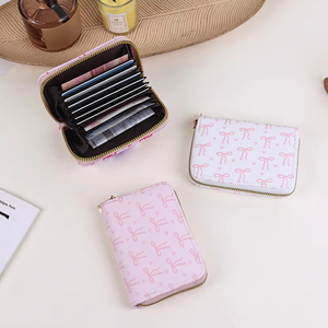 Nouveau doux arc impression fermeture éclair porte-carte court porte-monnaie en cuir Pu <span class=keywords><strong>Mini</strong></span> portefeuille poche multi-fente carte d'identité étui pochette - Product Image 4