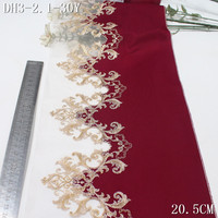 Dentelle brodée double couche jaune 20 cm, douce et soyeuse, avec support en maille et toucher satiné, pour la production de pyjamas et vêtements de nuit