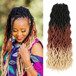 Goddess Faux locs Crochet Hair Soft Gypsy Locs Wavy Braids Dreadlocks 3 Tone Curly Braiding Hair Extensions African Roots Braid