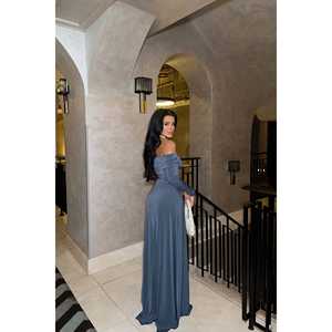 Indigo Elegent Long Sleeve Floral <b>Dress</b> Custom Design Translucent Feature XS Size for Day <b>Club</b> Party Formal Occasions Custom - Product Image 5