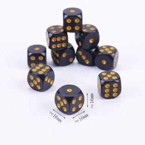 Dés de jeu de table de haute qualité en acrylique noir avec points dorés, coins arrondis personnalisés, ensemble de dés D6 de 16 mm - Product Image 3