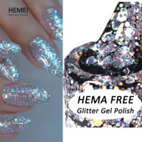 OEM ODM HEMA gratuit haute brillance Flash argent doré coloré réfléchissant paillettes gel vernis à ongles gel diamant dans un style français