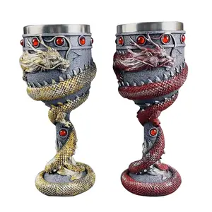 Creative Personality Three-Dimensional Carving Vintage Wine Glass Chinese Dragon Goblet For Home Decoration Shop Ornaments