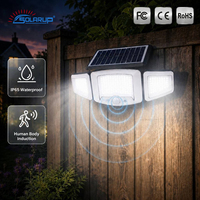 Projecteur solaire intégré à 3 têtes pour gouttière, sans perçage, avec détecteur de mouvement, éclairage mural extérieur à LED pour la sécurité du jardin