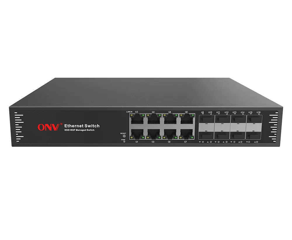 OEM ODM Factory best ethernet switch Gigabit l2 managed 8*10/100/1000M RJ45 ports and 8*100/1000M SFP fiber slot ports