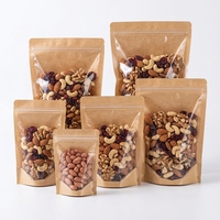 En stock, sachet debout avec fermeture éclair, sachet refermable, papier kraft brun, sachet alimentaire, sachet à café, sachet doy, sac à fermeture éclair avec fenêtre transparente