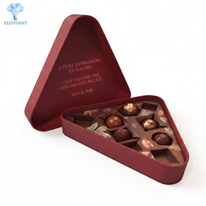 Caja Rígida de Lujo con Tapa Triangular y Base, Personalizada con Diseño de Elefante, en Color Rojo Marrón con Detalles Plateados, para Empacar Dulces, Chocolates y Caramelos - Product Image 3