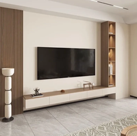 Meuble TV mural flottant moderne, armoire de rangement murale complète en bois massif crème, style minimaliste pour salon et chambre, idéal pour hôtel 65+
