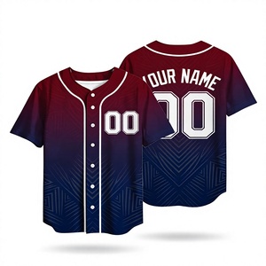 Maillot de baseball personnalisé à dégradé délavé, bordeaux et bleu marine, avec nom et numéro personnalisés, sublimé, entièrement boutonné, uniforme d'équipe, vente en gros OEM - Product Image 1