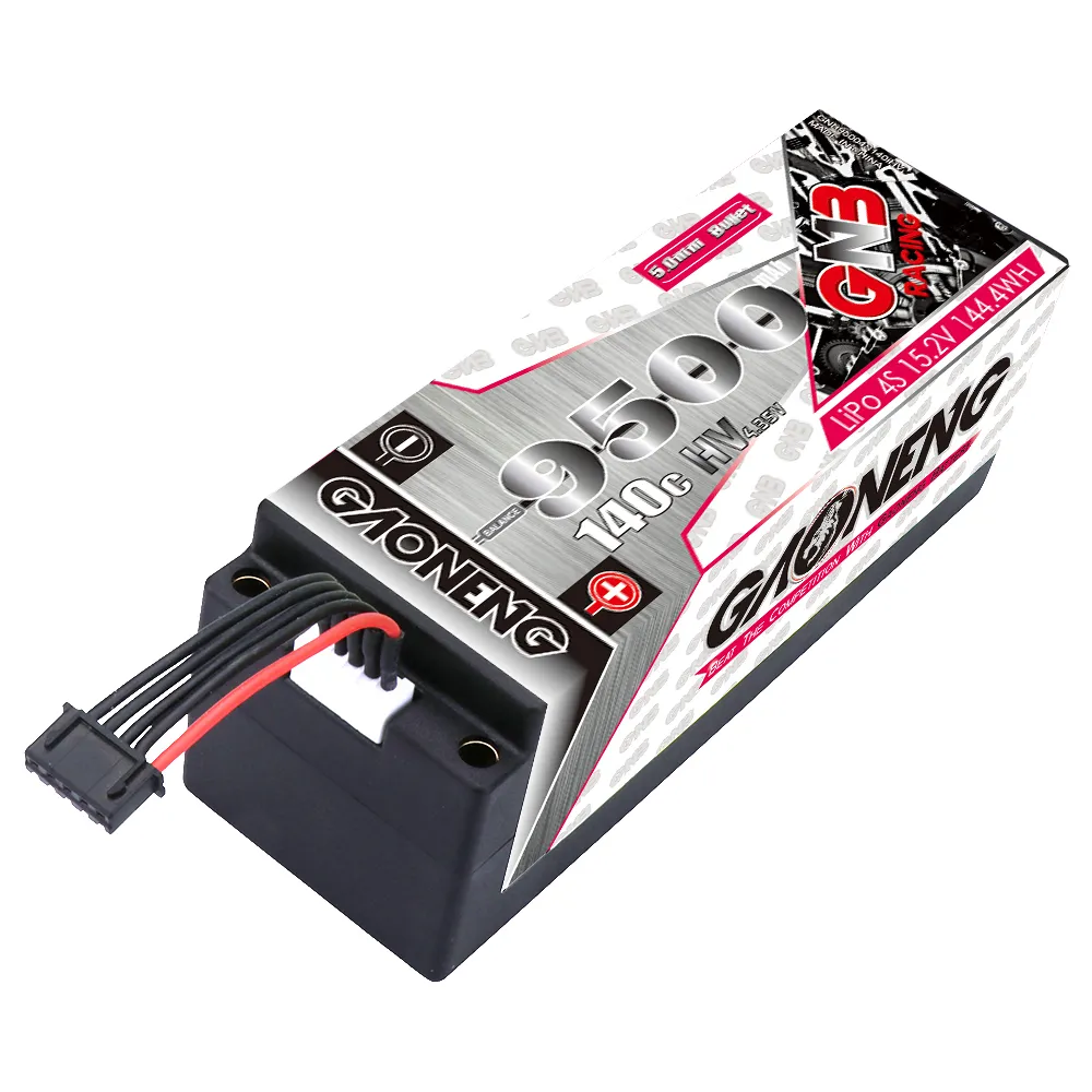 GNB GAONENG 9500MAH 4S 4S2P 15.2V 140C Hard Case 5mm bullet LiPo Battery for 1:8 1/8 scale RC racing Car
