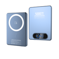 Powerbank Magnetik Ultra Tipis Mini untuk Smartphone, Pengisi Daya Nirkabel Berbahan Aluminium dengan Layar dan Fitur Jam Tangan