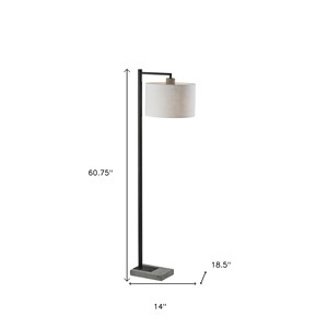 Lampada da terra moderna HMS 61 ad arco grigio nero con tessuto bianco Drum ombra LED fonte di luce per alberghi camere da letto uffici E27 Base - Product Image 5
