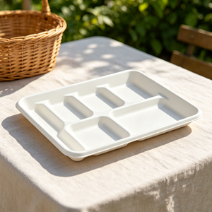 Barquettes jetables en bagasse de canne à sucre compostables à 6 compartiments de qualité alimentaire avec couvercles pour la restauration collective - Product Image 3