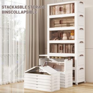 Armario de Almacenamiento de Plástico Rectangular Plegable y Apilable de Varias Capas con Capacidad Superior a 35L para Organización de Ropa en el Dormitorio - Product Image 2