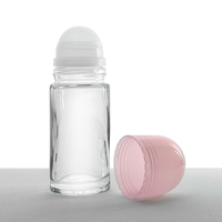 Rouleau de Offre Spéciale sur bouteille de 30ml 50ml Vente en gros OEM Boule de rouleau de sérigraphie Bouteilles en verre transparent Tête noire rose