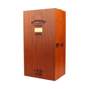 Kotak hadiah wiski anggur kayu padat kustom pabrik untuk kotak kemasan wiski kayu tunggal kotak penyimpanan kotak kayu