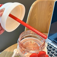 Mug bunga lucu 800ml Mug sedotan kapasitas besar musim panas dengan tali luar ruangan portabel