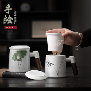 Ceramic Mug With Lid Hand Painted Lotus Design <b>Large</b> Capacity <b>Tea</b> <b>Cup</b> For Daily Use - Product Image 5