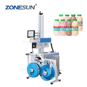 ZONESUN ZS-LMR1 Full Automatic Label Fiber Laser Marking Machines With Label Rewinder Machine