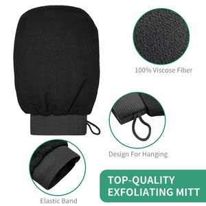 Gants exfoliants personnalisés avec logo, gants de gommage noirs pour le corps, éliminateur de peaux mortes, gommage corporel pour la douche - Product Image 4