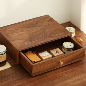 Black Walnut Solid Wood Desktop <b>Drawer</b> Box Organizer Rectangle 9cm High For Jewelry And Essential Oil Storage - Product Image 1