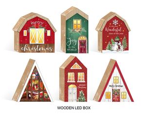 Boîte en bois colorée à lumière LED Décorations de table de Noël Cadeau Artisanat en bois Signes muraux Piles AA Illuminez le cadeau de Noël - Product Image 1