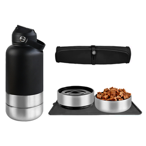 OKKPETS Custom Logo 32Oz Portable 3 in 1 Dog Water Bottle Pet Feeder Travel Bowl With Pad Outdoor Use