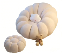 Fauteuil pouf minimaliste moderne en forme de citrouille, siège individuel, tissu polaire moelleux, rembourrage en éponge, couleur personnalisable, portable, pour salon